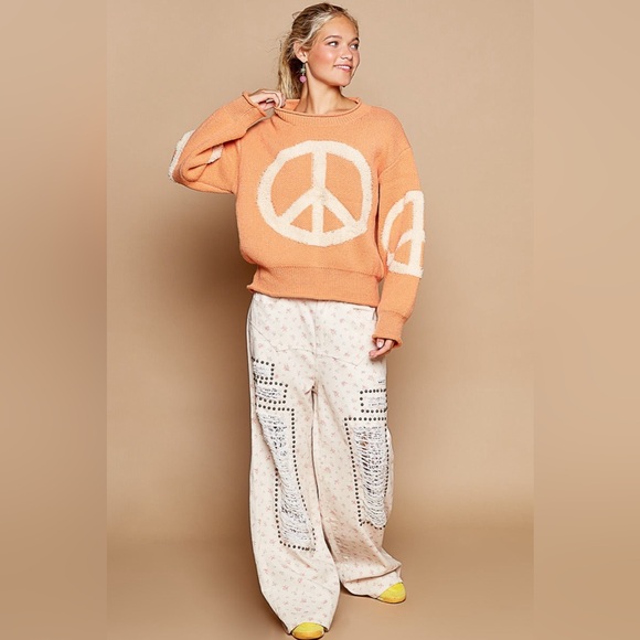 Rolled Edge Oversized Peace Sign Sweater - POL - Picture 5 of 5